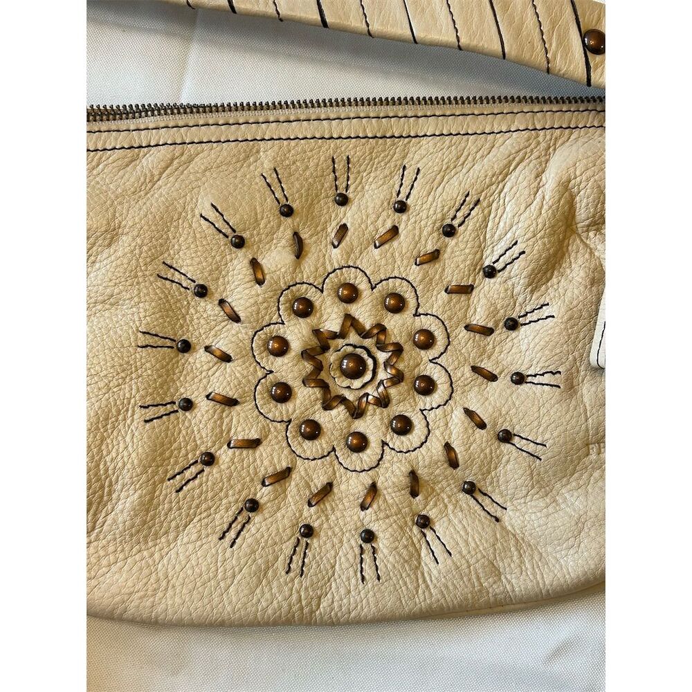 Franco Sarto Women's White Studded Floral Leather Shoulder Bag - Picture 4 of 14